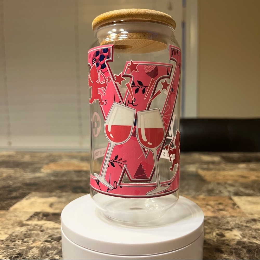 Pink Graphic 16oz Glass Tumbler with Bamboo Lid
